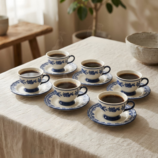 Coffee Cup and Saucer Set - 6 Pcs